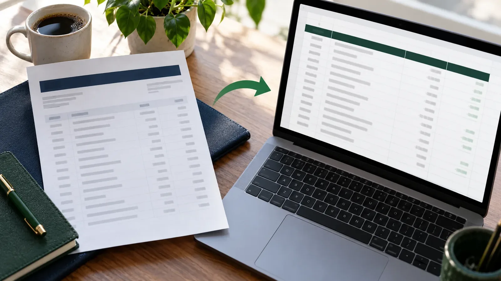 Bank statement beside a spreadsheet of transaction columns