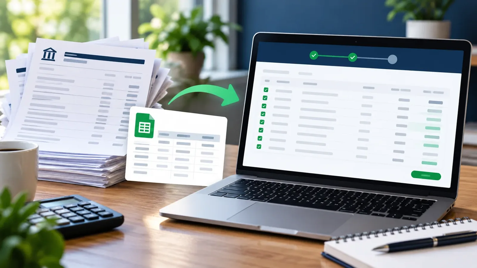 Accounting transaction preview beside a spreadsheet
